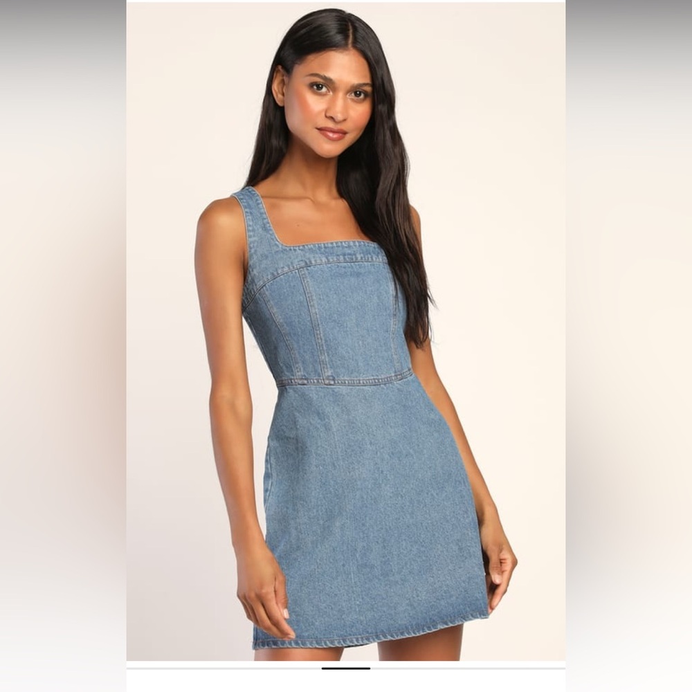 Lulu’s So Delighted Medium Wash Denim Corset Seam Mini Dress